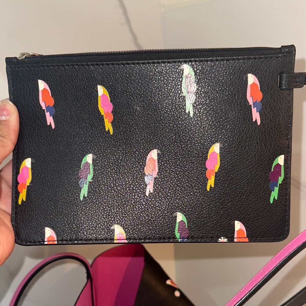 Kate Spade Black Tote with Colorful Parrot Design - Picture 9 of 16